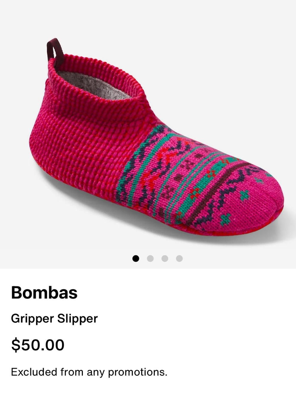 Bombas Bright Pink Knit Gripper Slipper with Multicolor Pattern